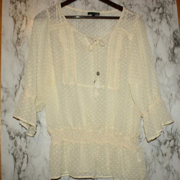 RXB Semi-Sheer Cream Polka Dot Top Size Large - Picture 8 of 8